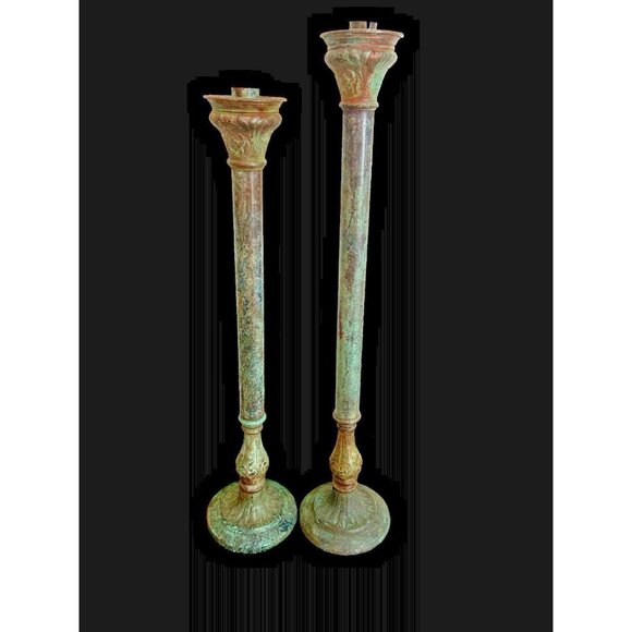 VTG Verdigris Finish Heavy Bronze Statement Candlestick Holders 24